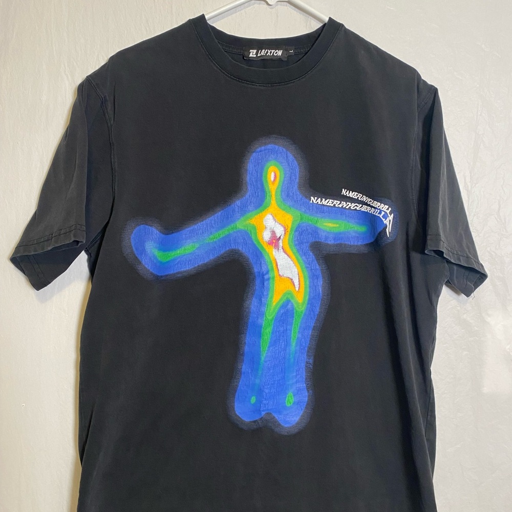 Namefunyguerilla Black Short Sleeve Tee with Thermal Body Design